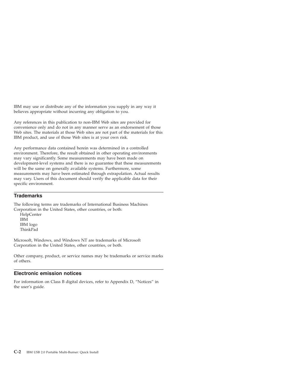 Trademarks, Electronic emission notices, Electronic | Emission, Notices | IBM 22P9189 User Manual | Page 136 / 138