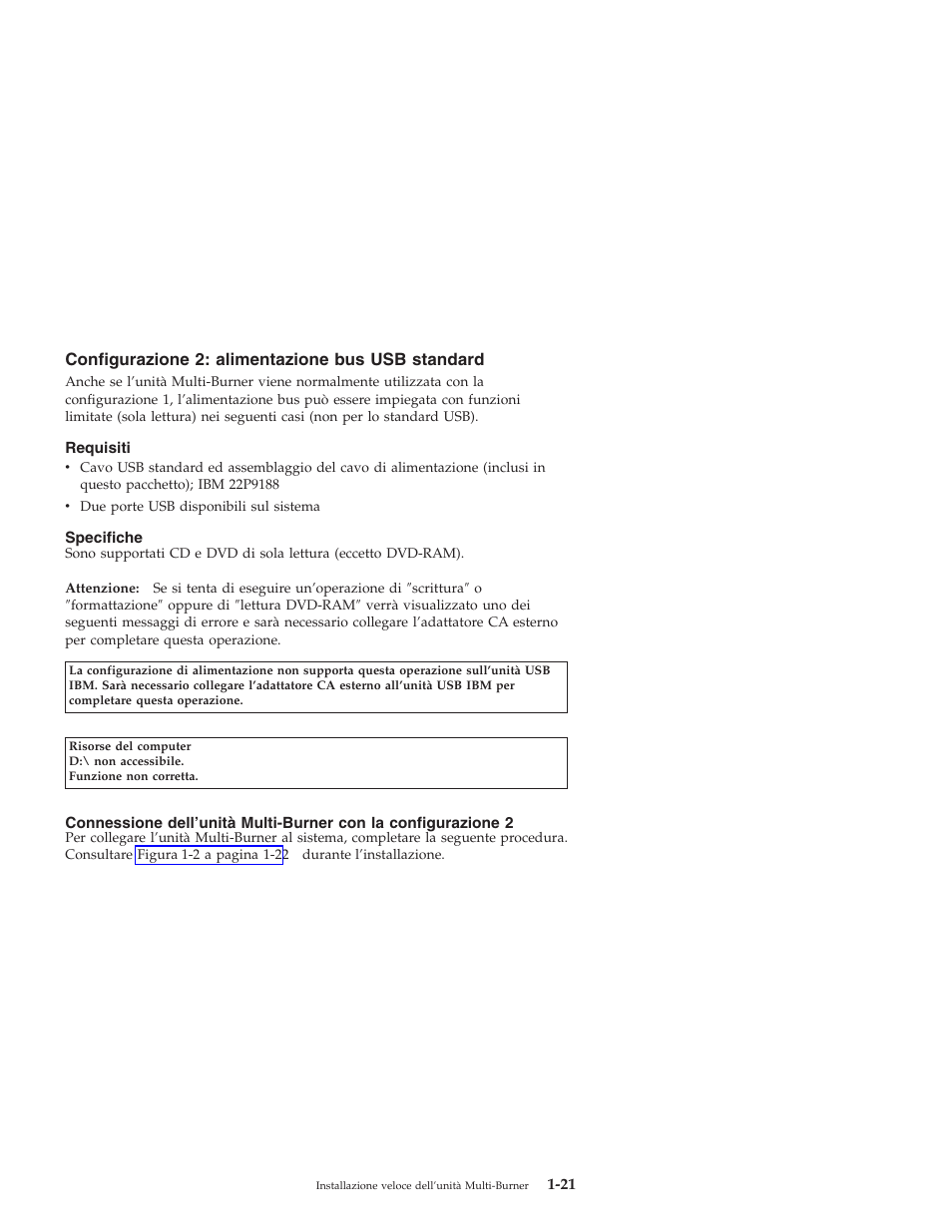 Configurazione, Alimentazione, Standard | IBM 22P9189 User Manual | Page 35 / 138