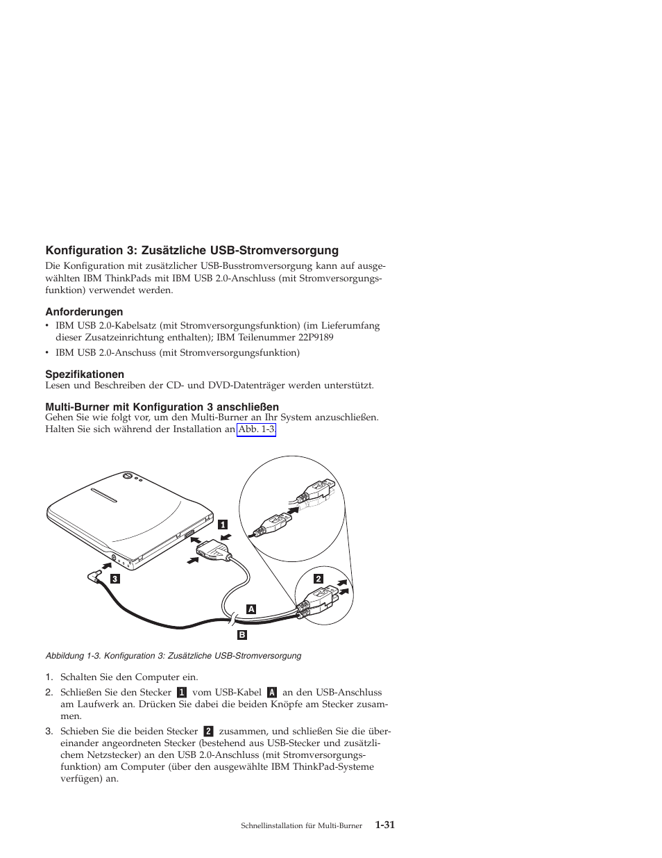 Konfiguration, Zusätzliche, Usb-stromversorgung | IBM 22P9189 User Manual | Page 45 / 138