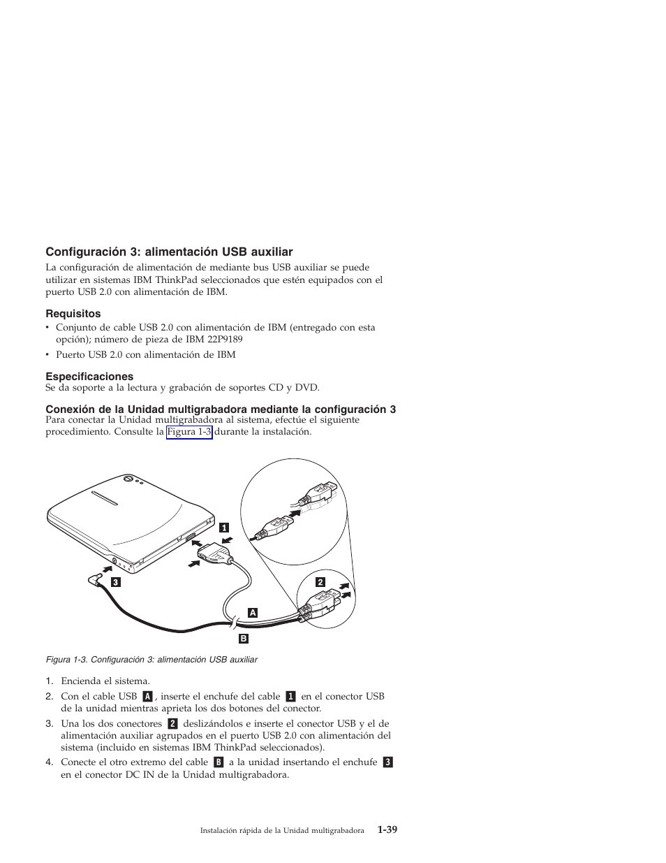 Configuración, Alimentación, Auxiliar | IBM 22P9189 User Manual | Page 53 / 138