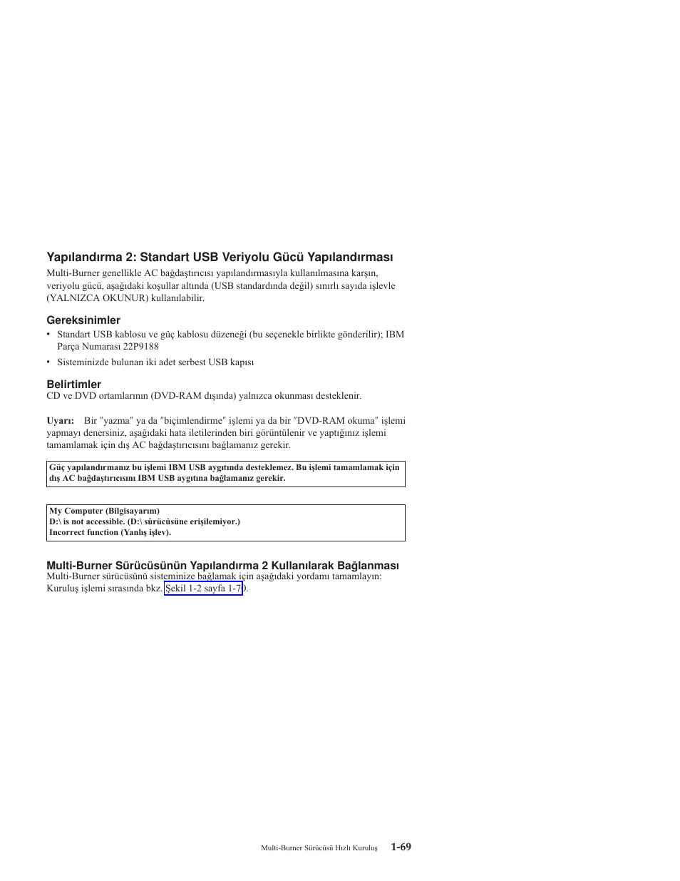 Yapılandırma, Standart, Veriyolu | Gücü, Yapılandırması | IBM 22P9189 User Manual | Page 83 / 138