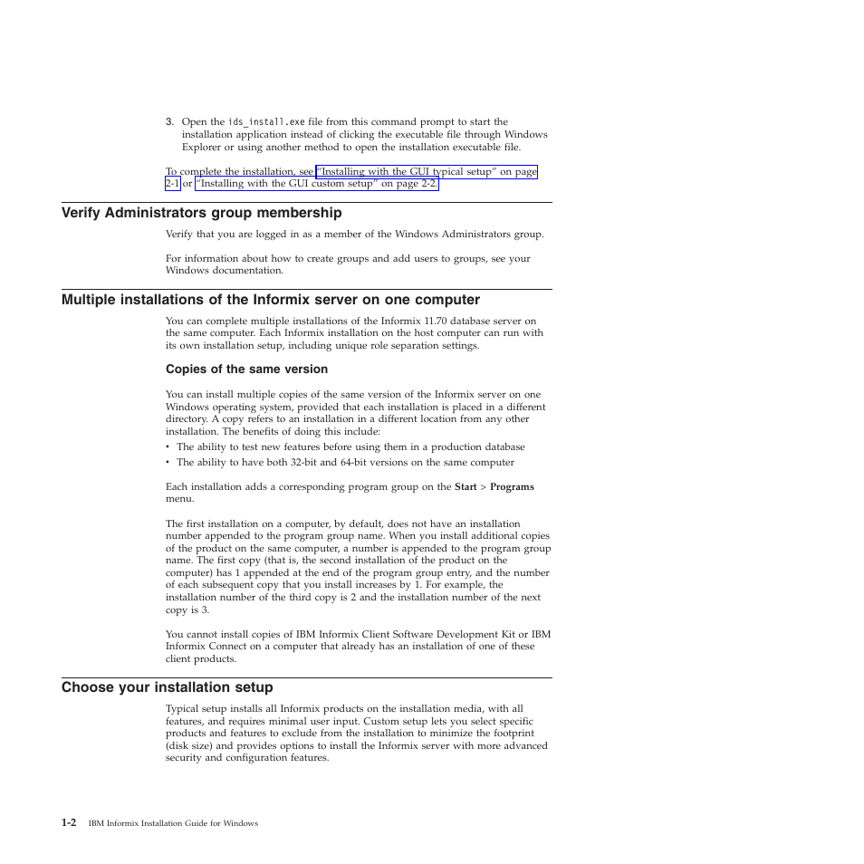 Verify administrators group membership, Choose your installation setup | IBM GC23-7753-05 User Manual | Page 16 / 56