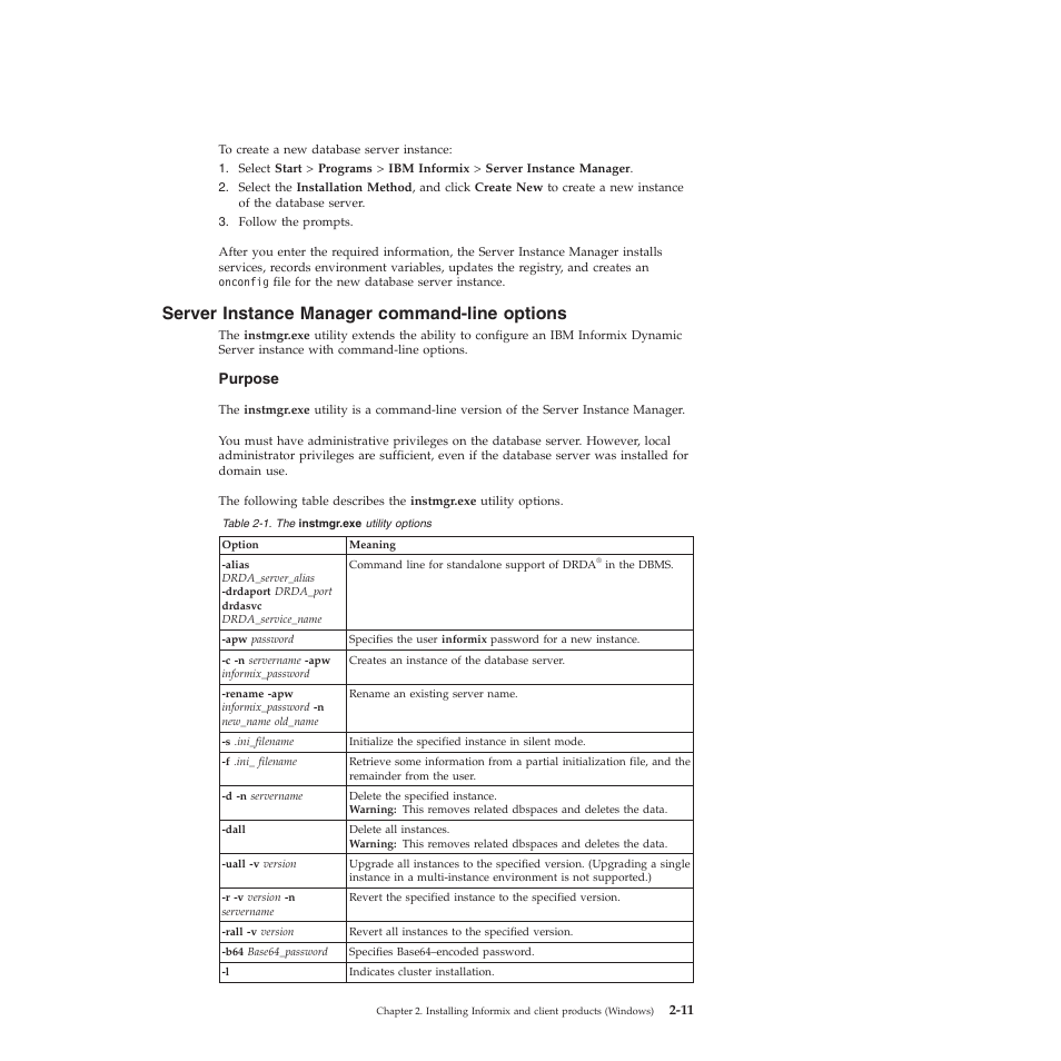 Server instance manager command-line options | IBM GC23-7753-05 User Manual | Page 31 / 56