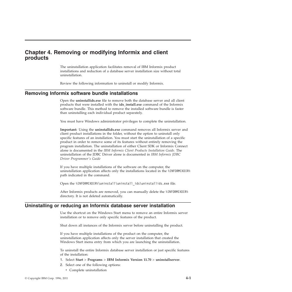 Removing informix software bundle installations | IBM GC23-7753-05 User Manual | Page 41 / 56