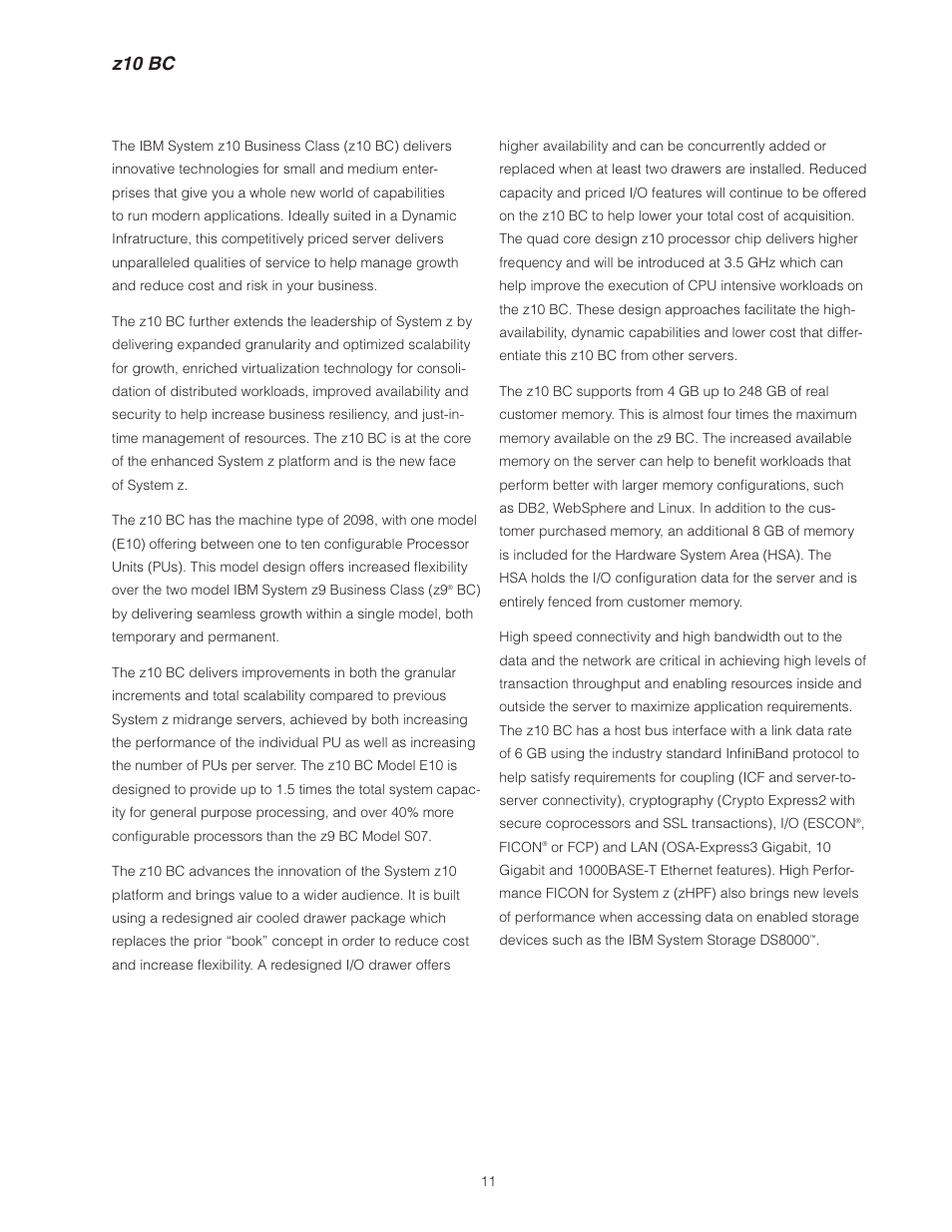 Z10 bc | IBM Z10 BUISNESS CLASS Z10 BC User Manual | Page 11 / 67