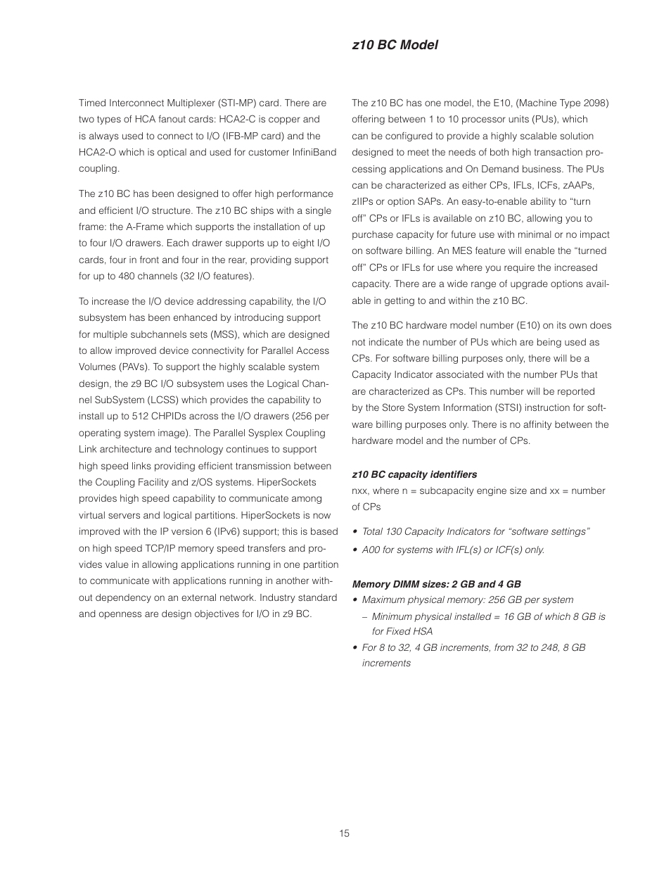Z10 bc model | IBM Z10 BUISNESS CLASS Z10 BC User Manual | Page 15 / 67
