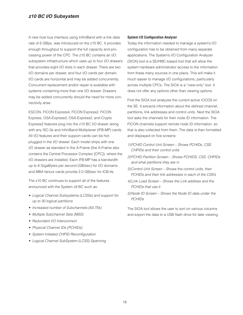 Z10 bc i/o subsystem | IBM Z10 BUISNESS CLASS Z10 BC User Manual | Page 18 / 67