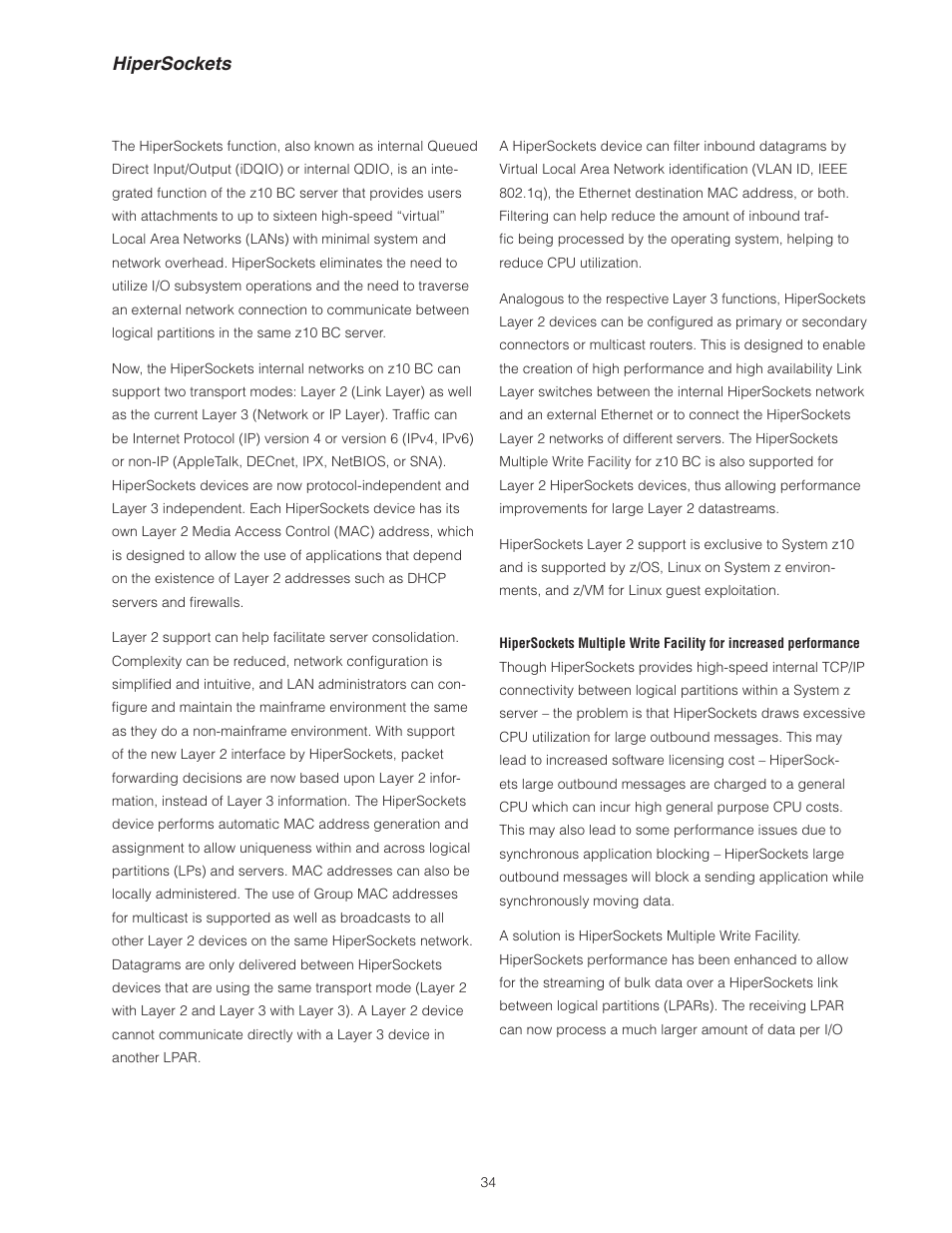 Hipersockets | IBM Z10 BUISNESS CLASS Z10 BC User Manual | Page 34 / 67