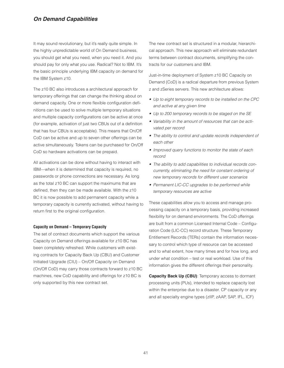 On demand capabilities | IBM Z10 BUISNESS CLASS Z10 BC User Manual | Page 41 / 67