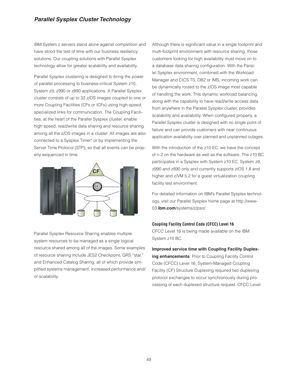 Parallel sysplex cluster technology | IBM Z10 BUISNESS CLASS Z10 BC User Manual | Page 49 / 67