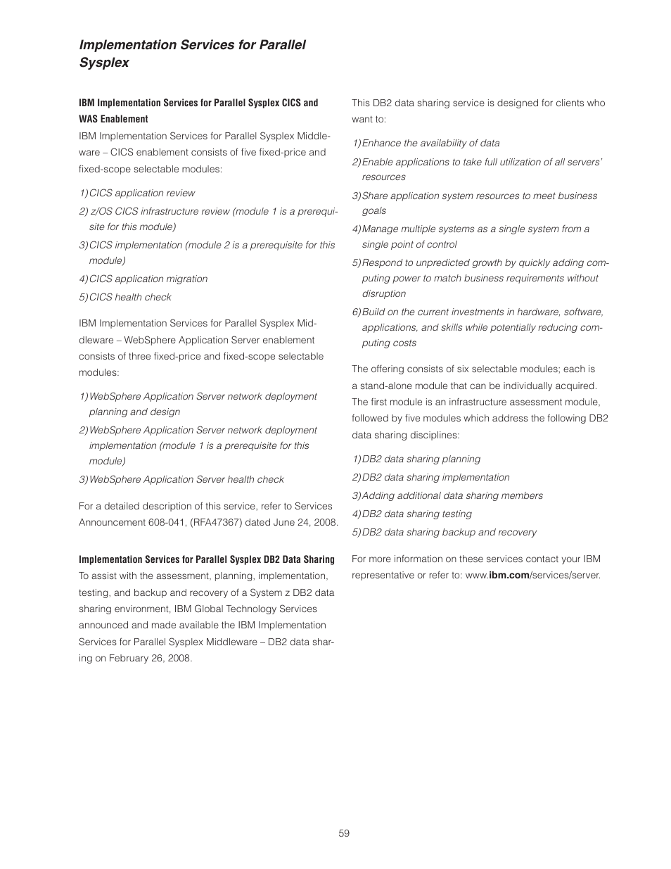 Implementation services for parallel sysplex | IBM Z10 BUISNESS CLASS Z10 BC User Manual | Page 59 / 67