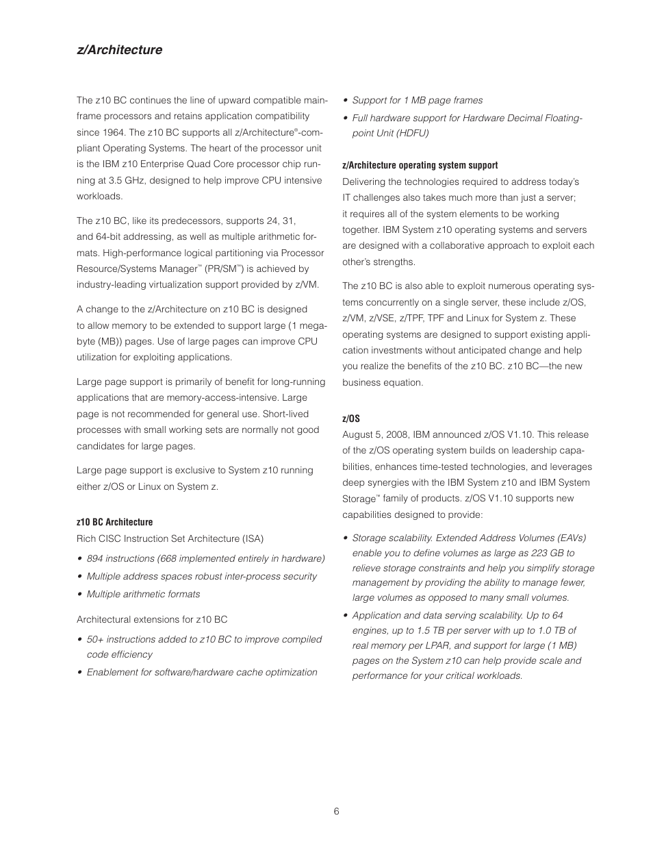 Z/architecture | IBM Z10 BUISNESS CLASS Z10 BC User Manual | Page 6 / 67