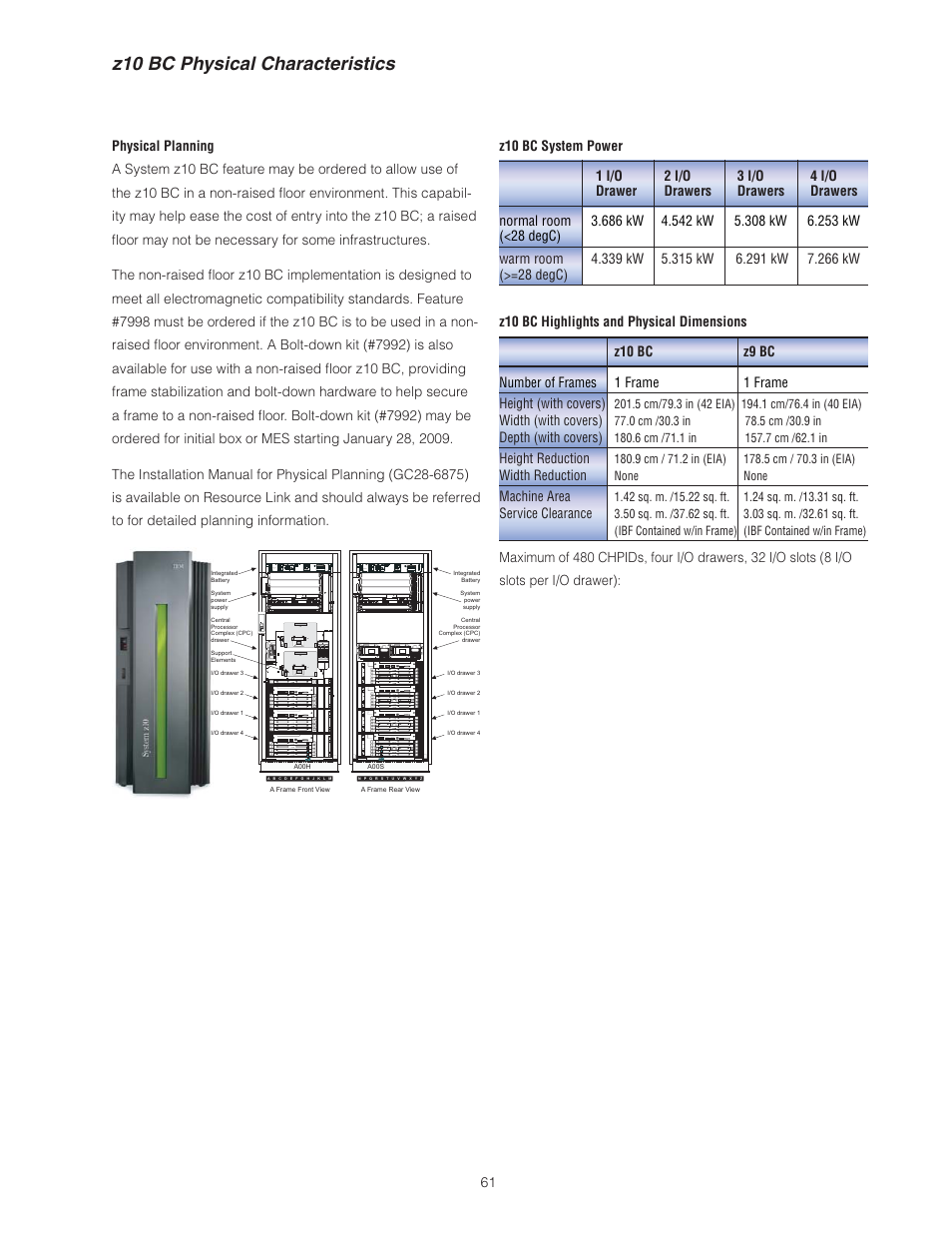 Z10 bc physical characteristics | IBM Z10 BUISNESS CLASS Z10 BC User Manual | Page 61 / 67