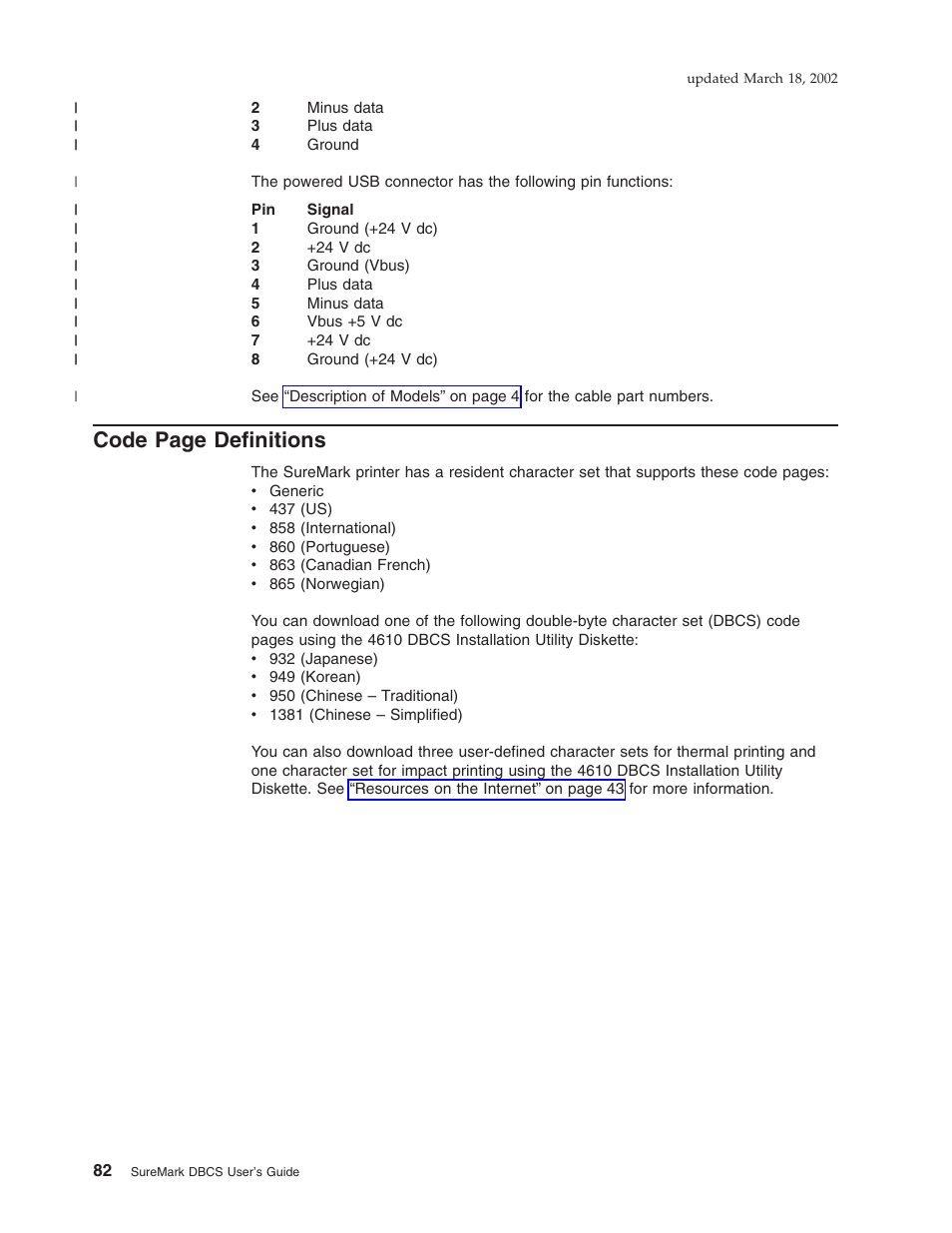 Code page definitions | IBM TM7 User Manual | Page 106 / 210