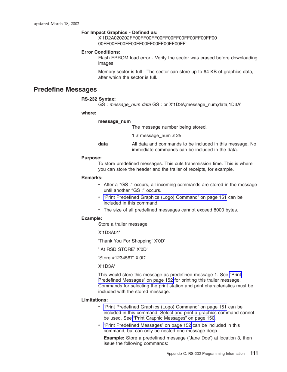 Predefine messages | IBM TM7 User Manual | Page 135 / 210