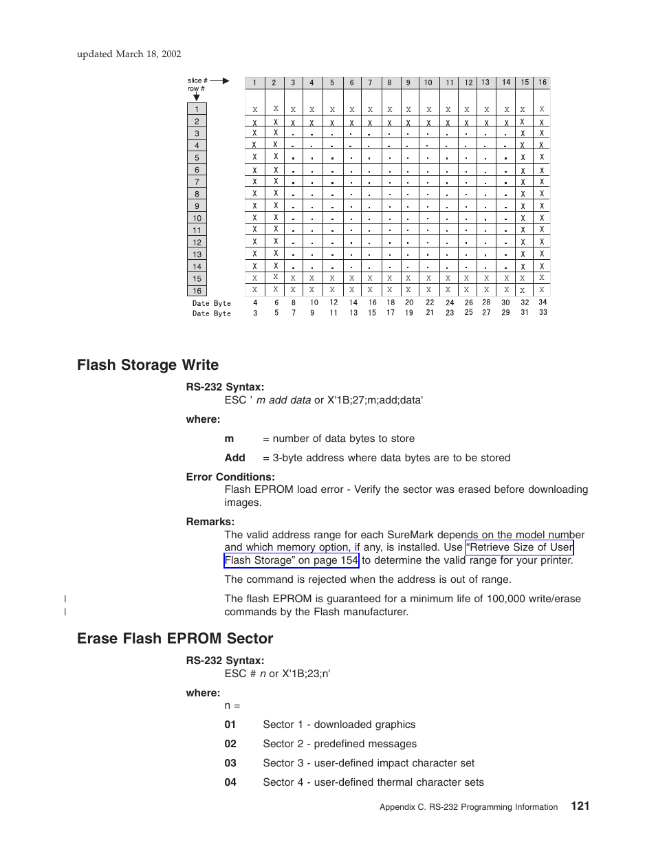 Flash storage write, Erase flash eprom sector | IBM TM7 User Manual | Page 145 / 210