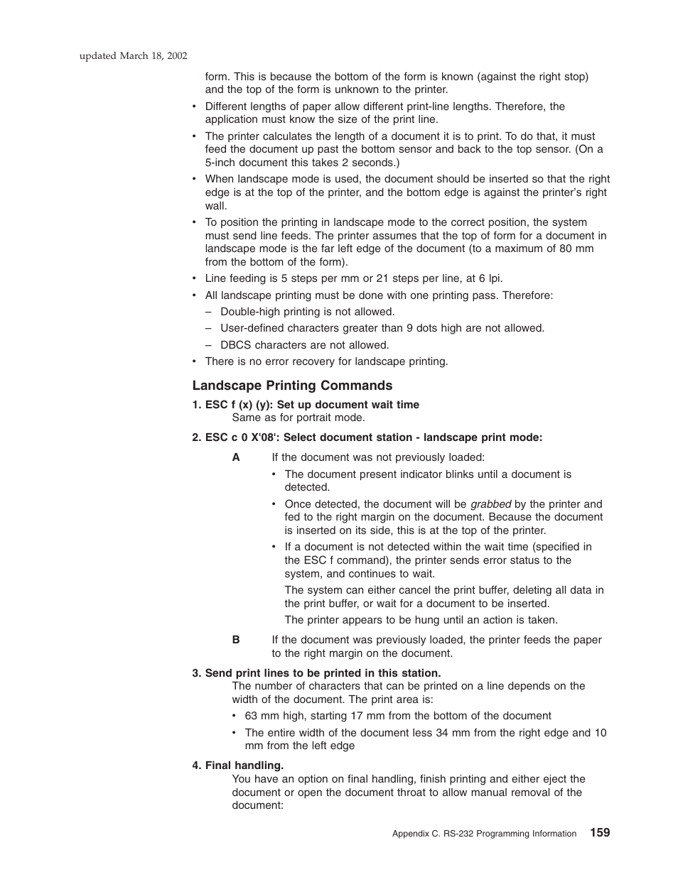 Landscape printing commands | IBM TM7 User Manual | Page 183 / 210