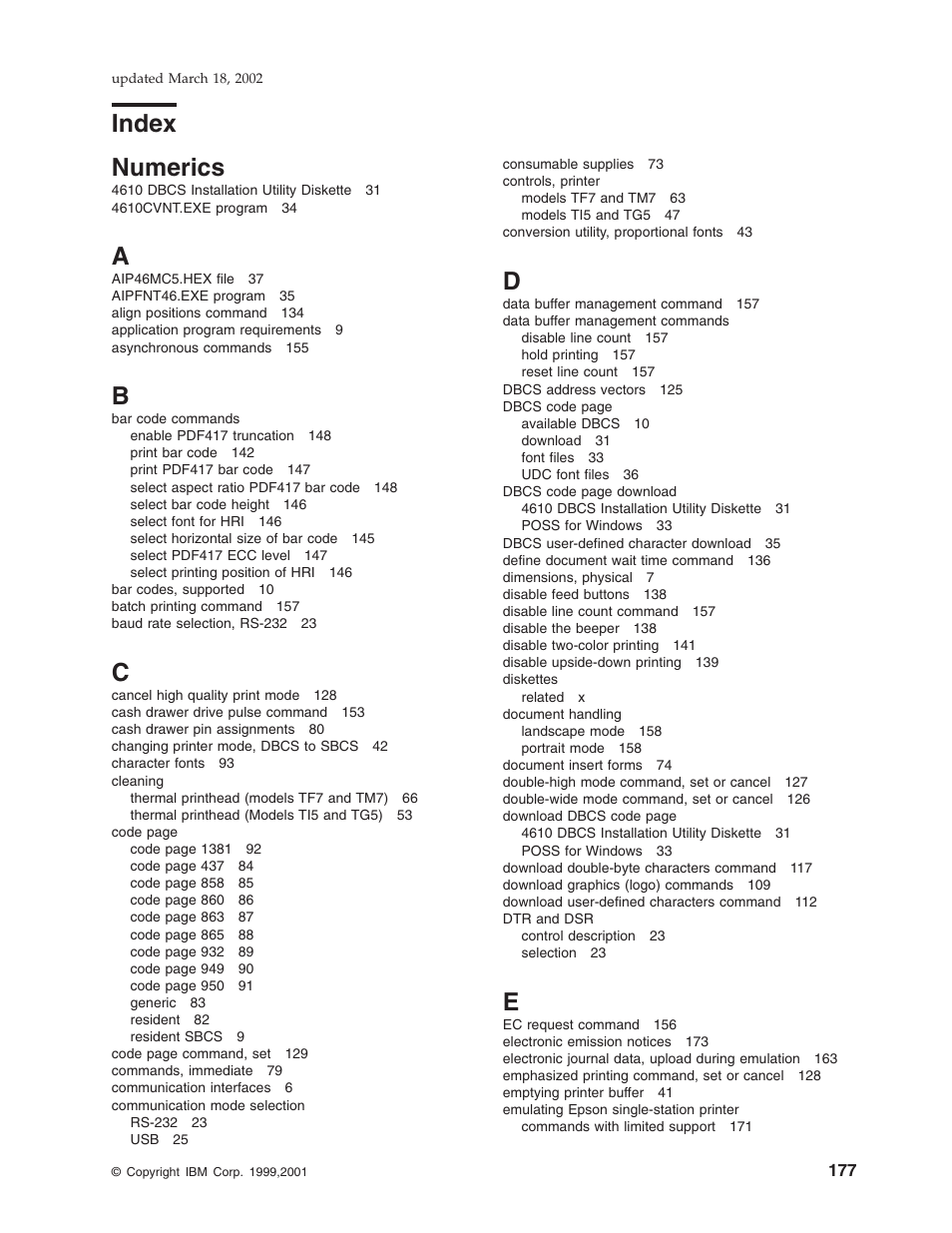 Index, Index numerics | IBM TM7 User Manual | Page 201 / 210