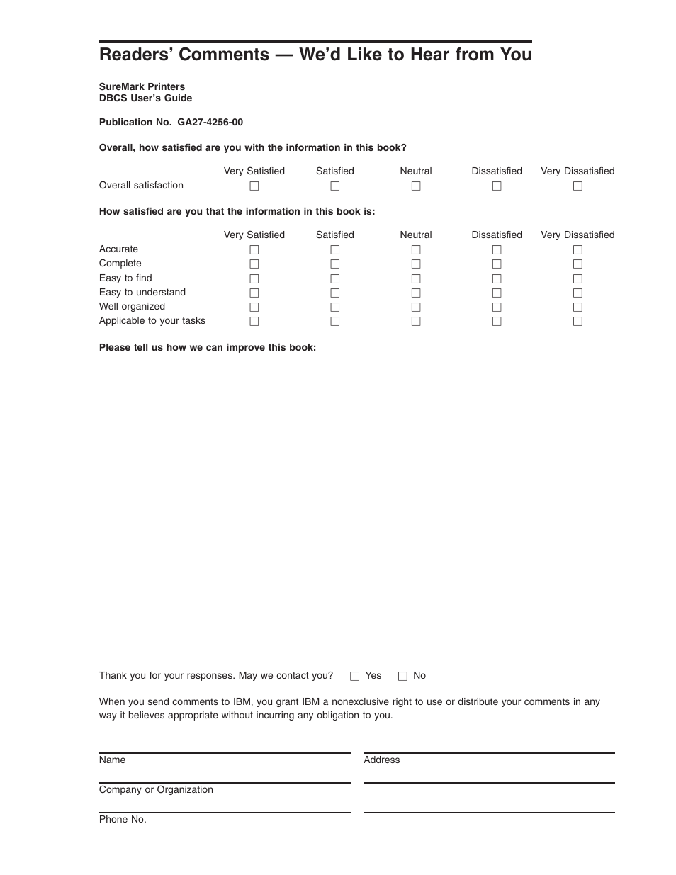 Readers’ comments — we'd like to hear from you, Readers’ comments — we’d like to hear from you | IBM TM7 User Manual | Page 207 / 210