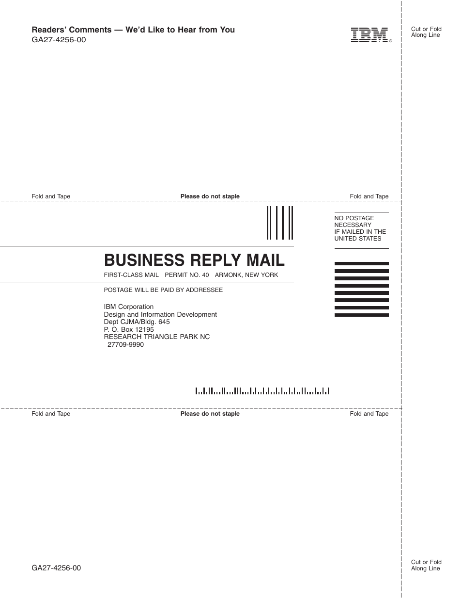 Business reply mail | IBM TM7 User Manual | Page 208 / 210