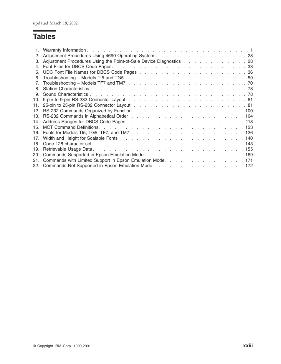 Tables | IBM TM7 User Manual | Page 23 / 210