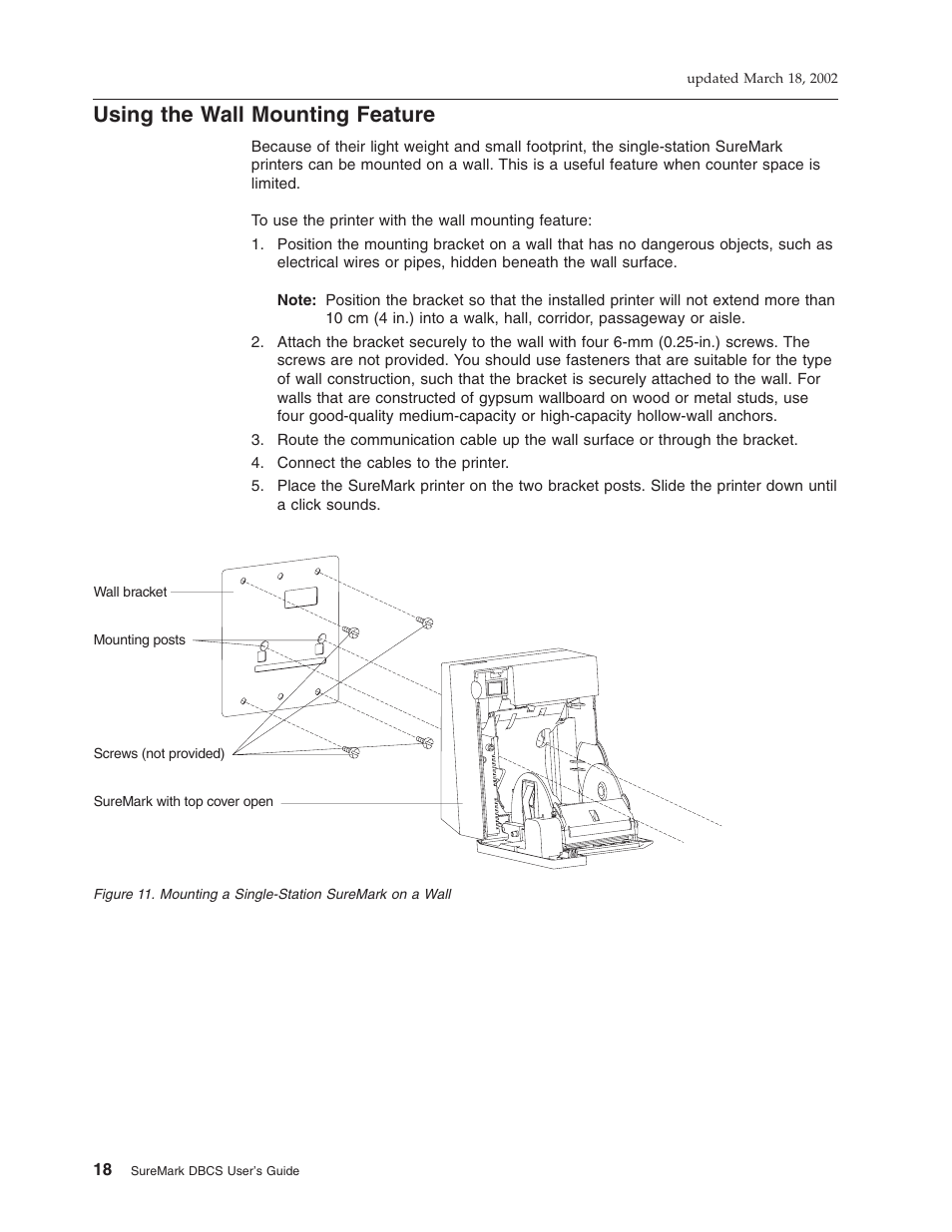 Using the wall mounting feature, Mounting a single-station suremark on a wall | IBM TM7 User Manual | Page 42 / 210