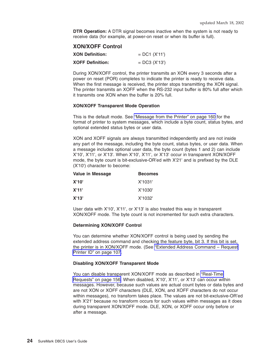 Xon/xoff control | IBM TM7 User Manual | Page 48 / 210