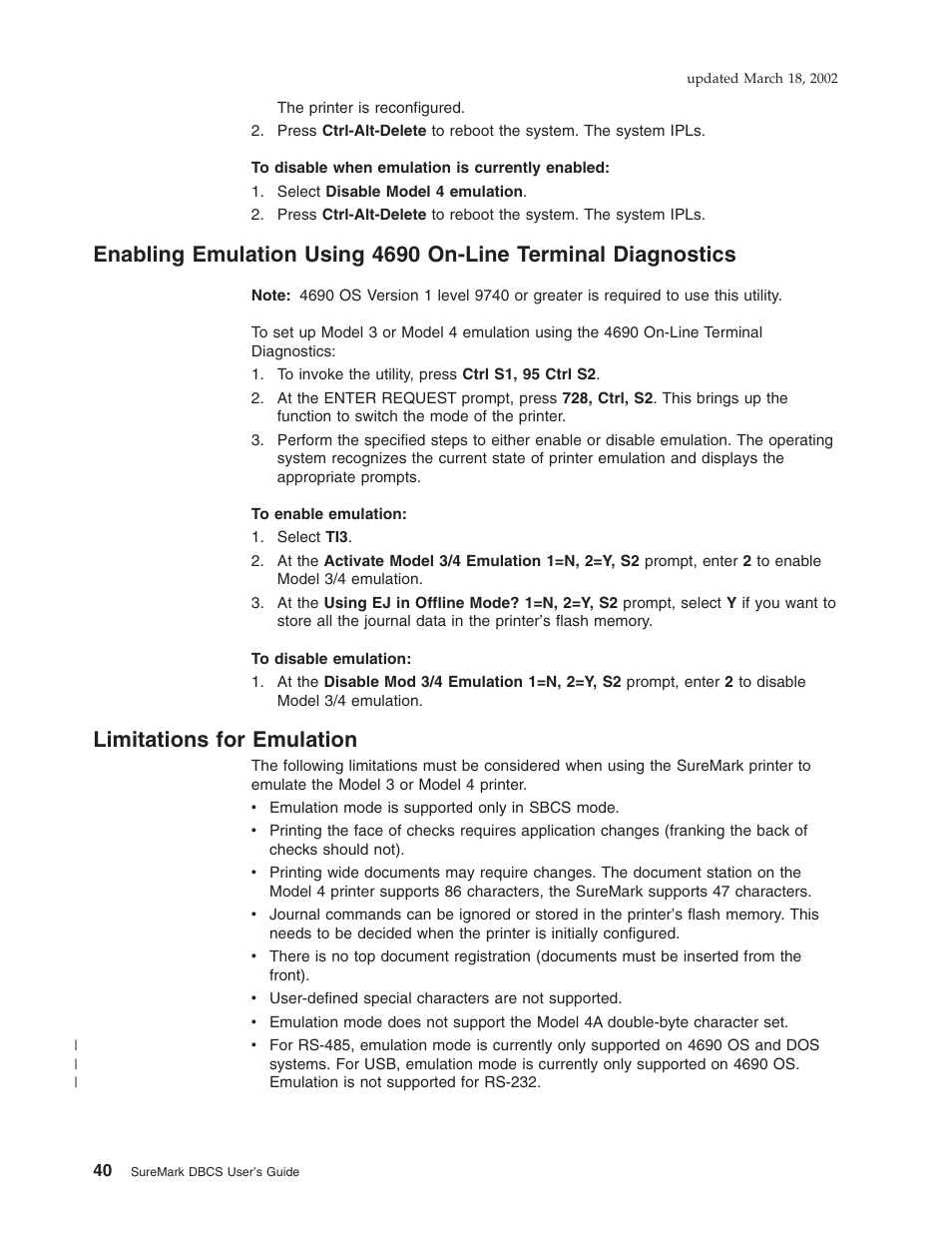 Limitations for emulation | IBM TM7 User Manual | Page 64 / 210