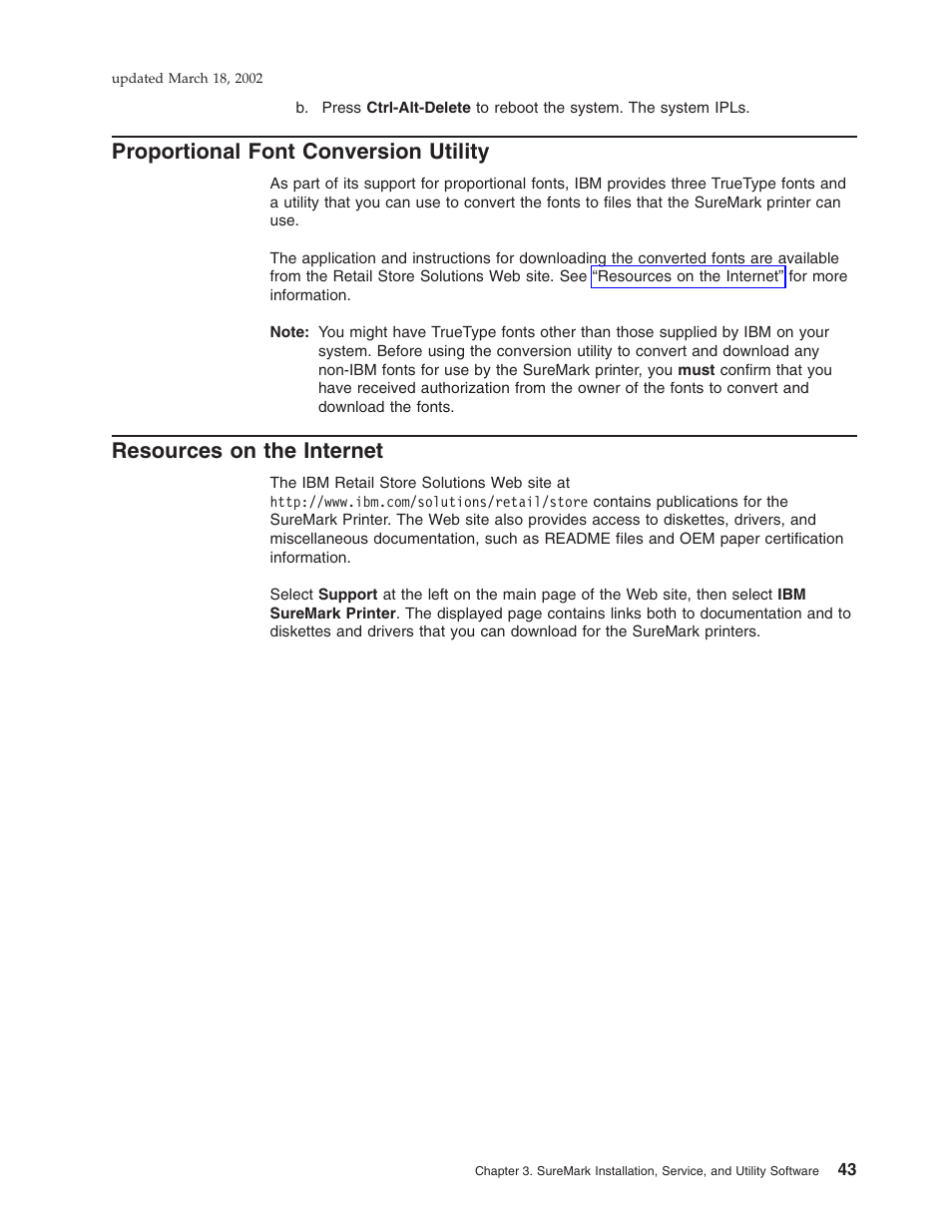 Proportional font conversion utility, Resources on the internet | IBM TM7 User Manual | Page 67 / 210