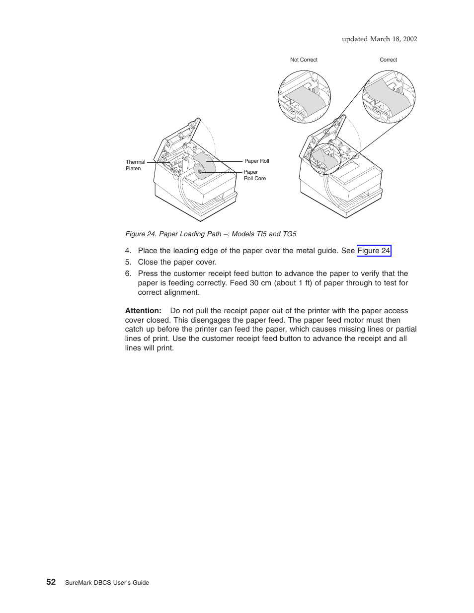 Paper loading path –: models ti5 and tg5 | IBM TM7 User Manual | Page 76 / 210