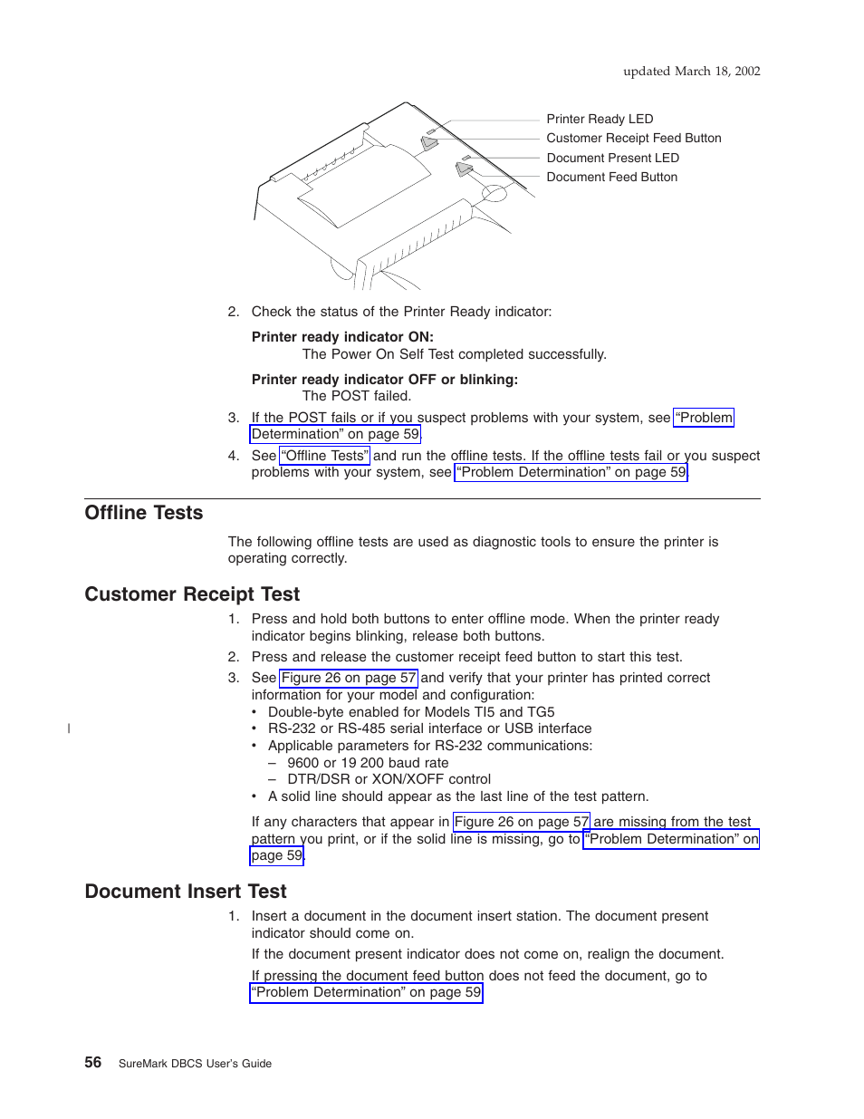 Offline tests, Customer receipt test, Document insert test | Customer receipt test document insert test | IBM TM7 User Manual | Page 80 / 210