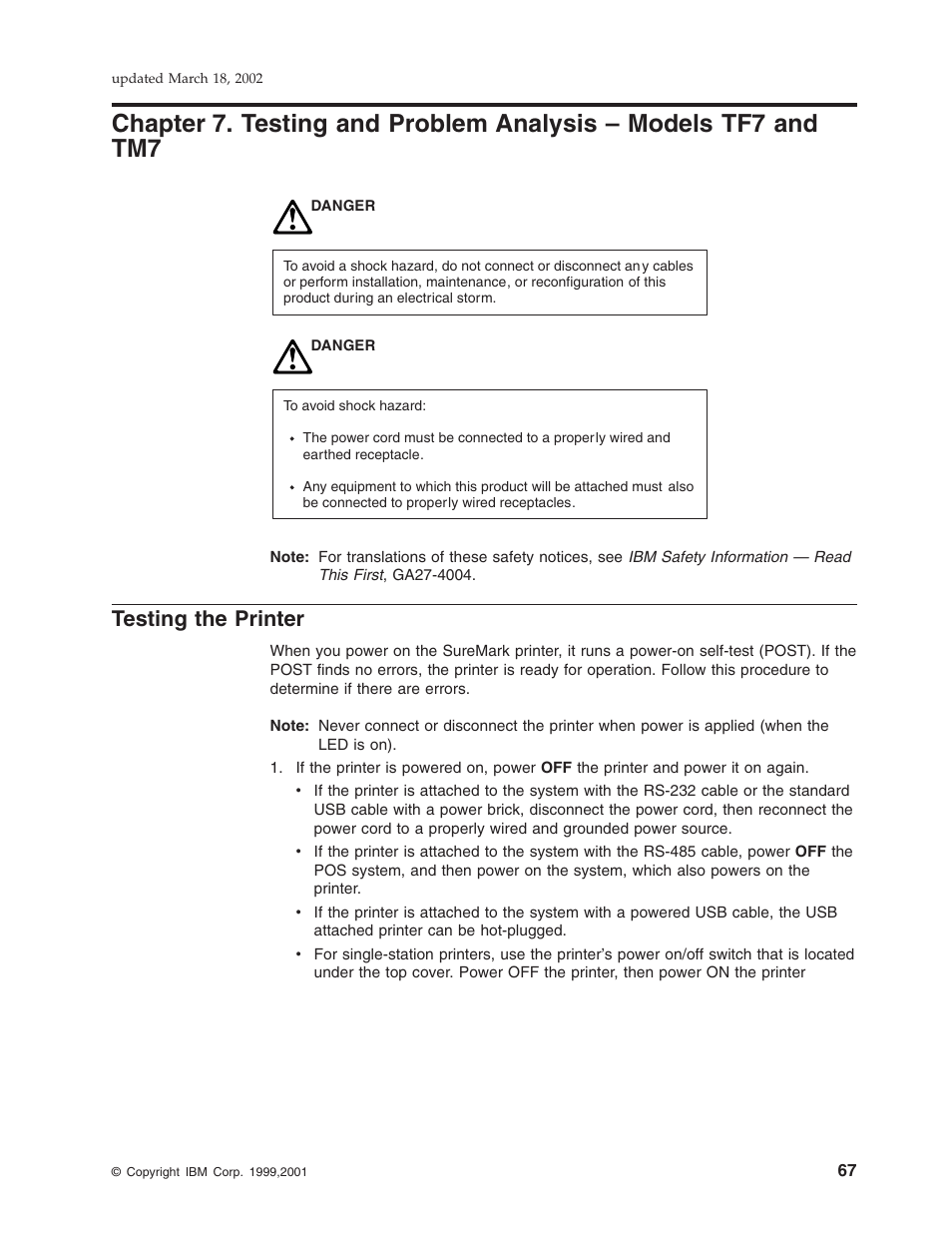 Testing the printer | IBM TM7 User Manual | Page 91 / 210