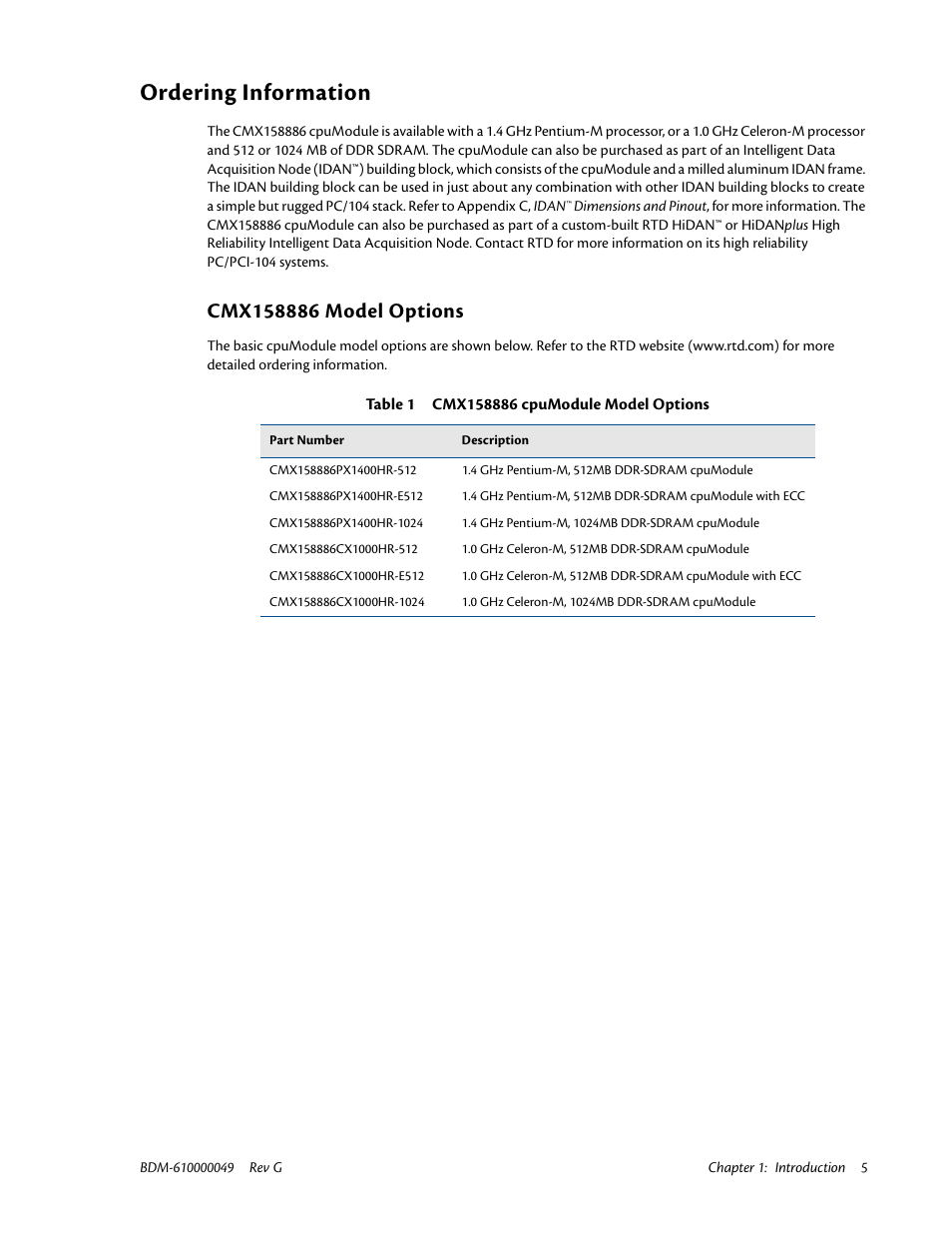 Ordering information, Cmx158886 model options | IBM BDM-610000049 User Manual | Page 15 / 120