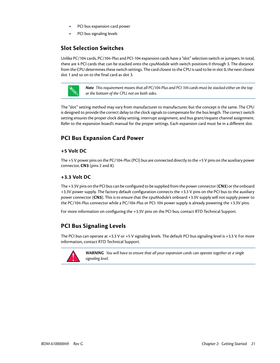 Slot selection switches, Pci bus expansion card power, 5 volt dc | 3 volt dc, Pci bus signaling levels | IBM BDM-610000049 User Manual | Page 31 / 120