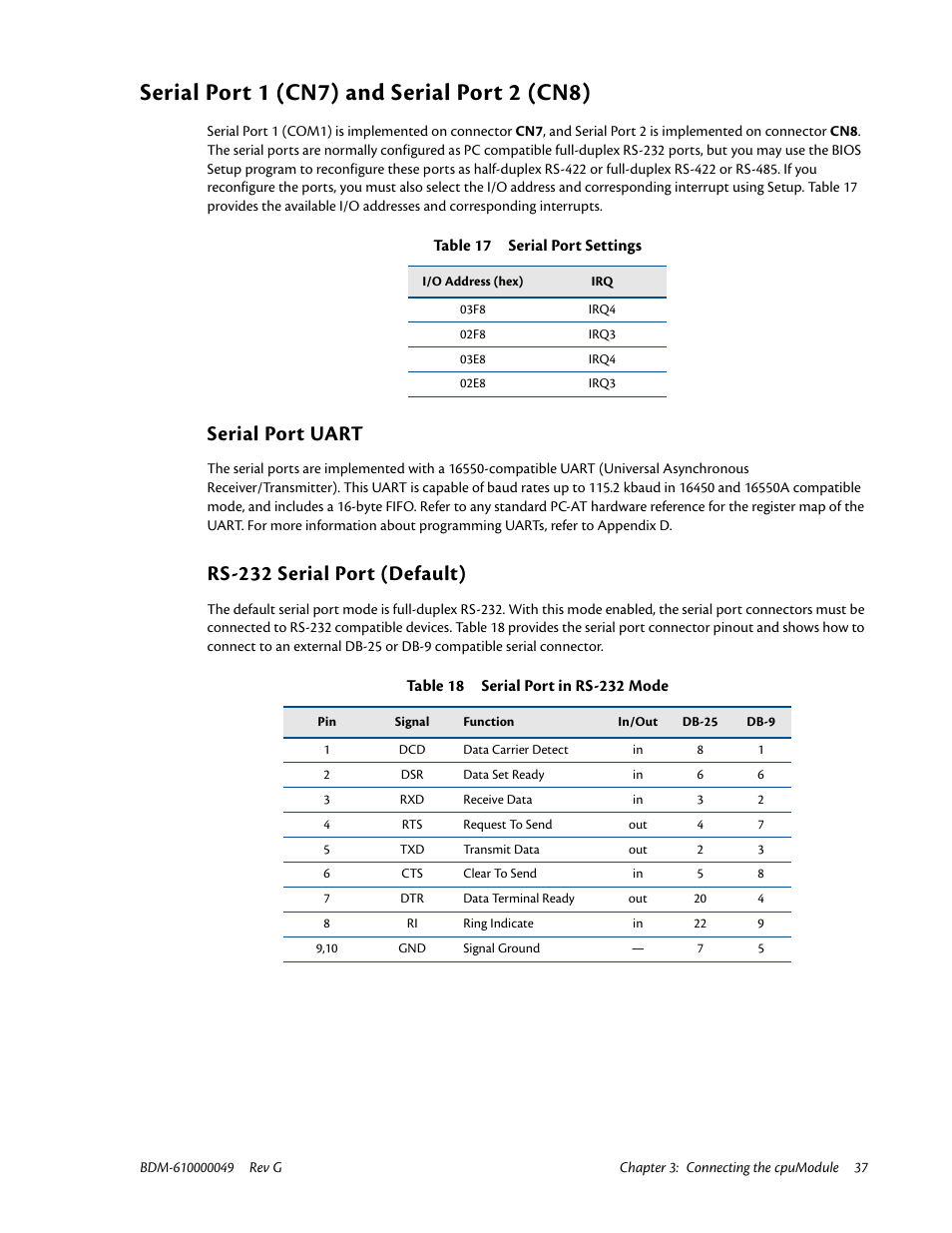 Serial port 1 (cn7) and serial port 2 (cn8), Serial port uart, Rs-232 serial port (default) | IBM BDM-610000049 User Manual | Page 47 / 120