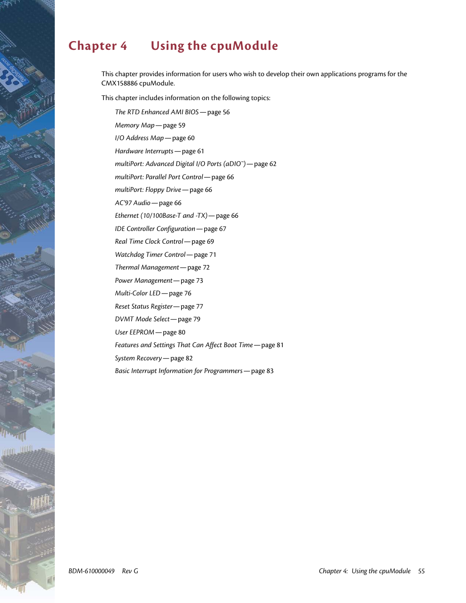 Chapter 4 using the cpumodule, Chapter 4, Using the cpumodule | Chapter 4, using, The cpumodule | IBM BDM-610000049 User Manual | Page 65 / 120