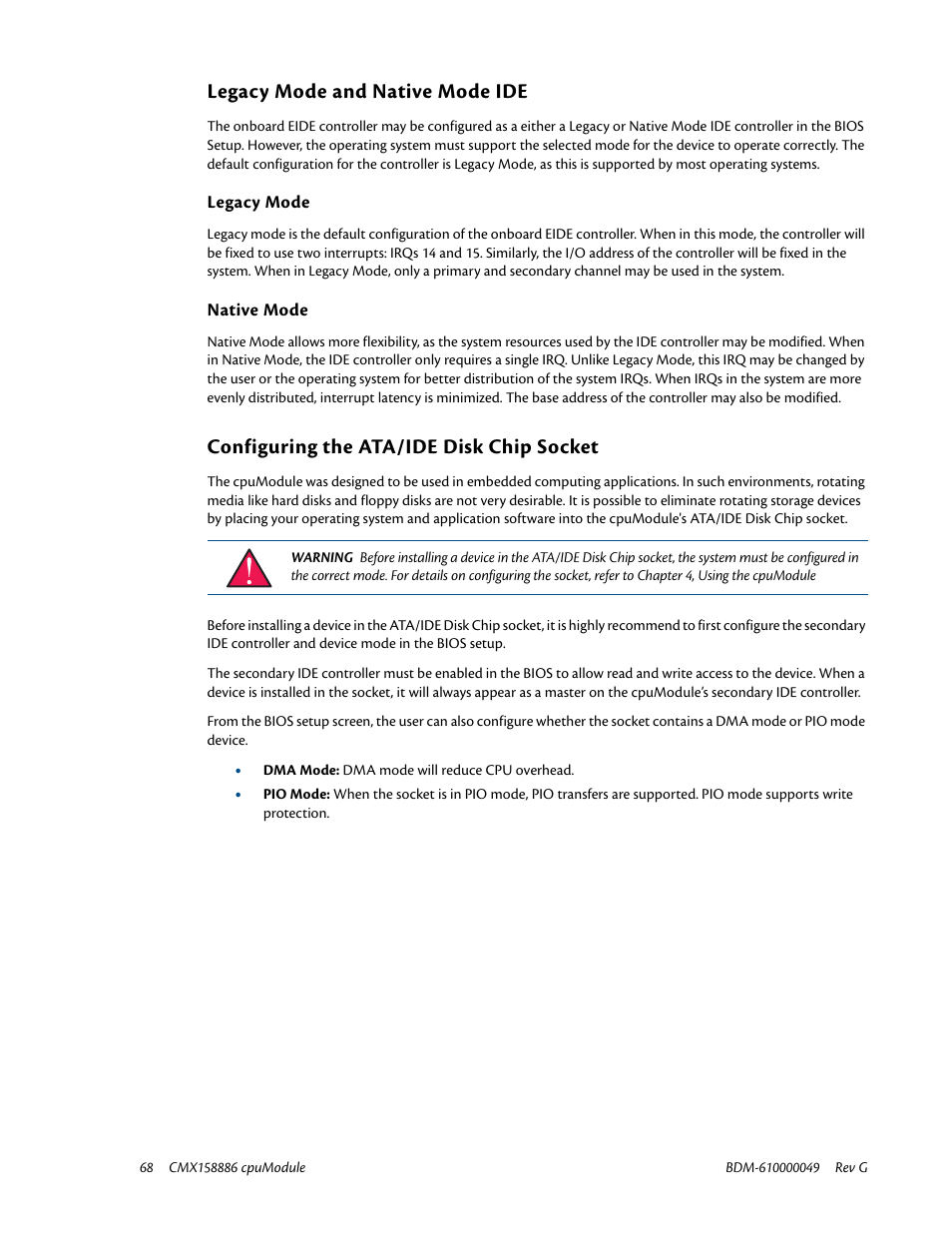Legacy mode and native mode ide, Legacy mode, Native mode | Configuring the ata/ide disk chip socket | IBM BDM-610000049 User Manual | Page 78 / 120