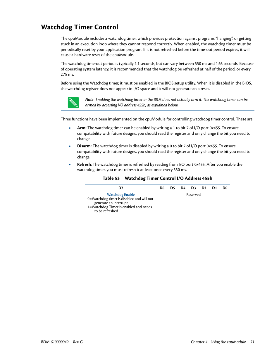 Watchdog timer control | IBM BDM-610000049 User Manual | Page 81 / 120