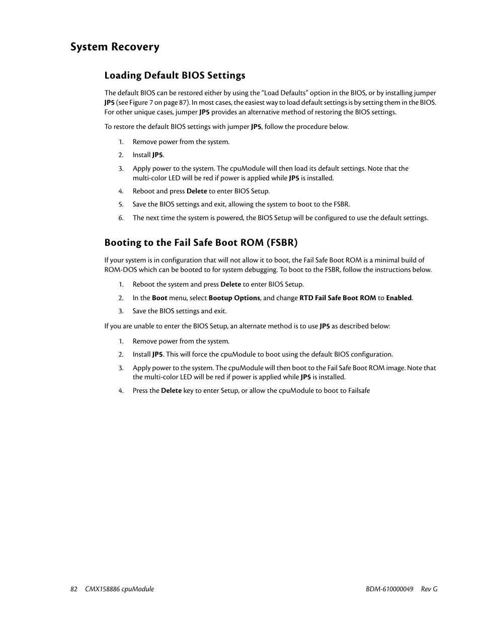System recovery, Loading default bios settings, Booting to the fail safe boot rom (fsbr) | IBM BDM-610000049 User Manual | Page 92 / 120