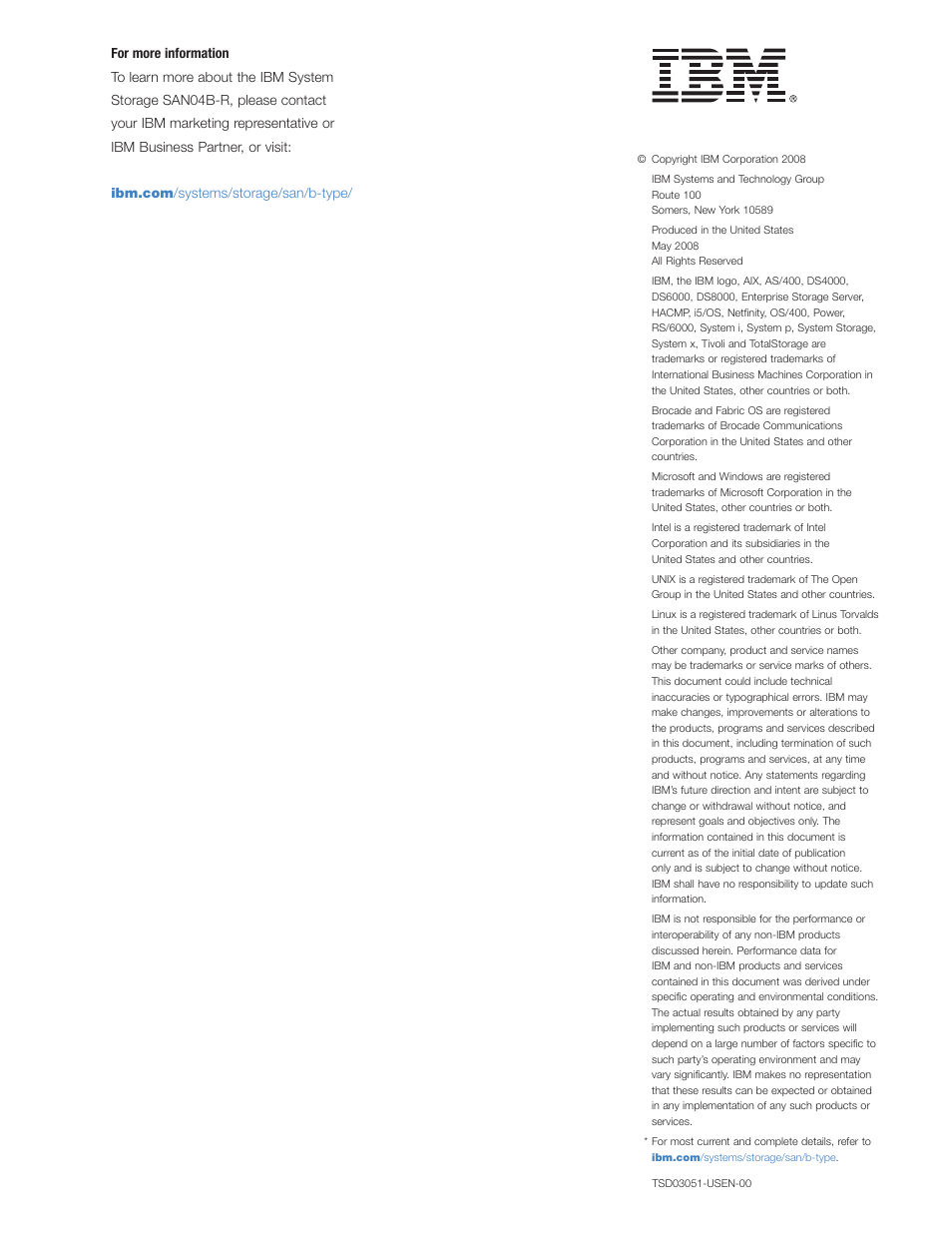 For more information, Tsd03051-usen-00 | IBM SAN24B-R User Manual | Page 6 / 6