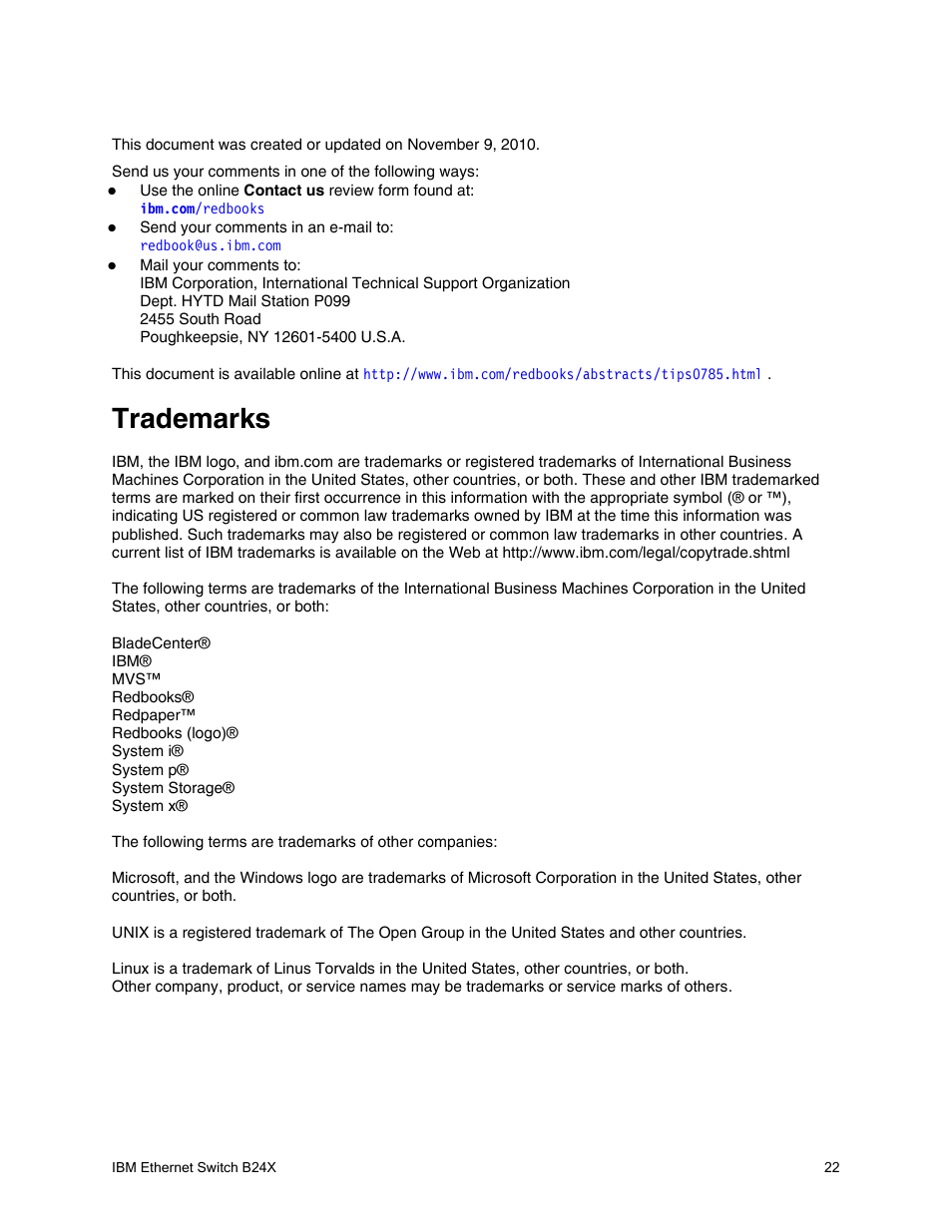 Trademarks | IBM REDBOOKS B24X User Manual | Page 22 / 22