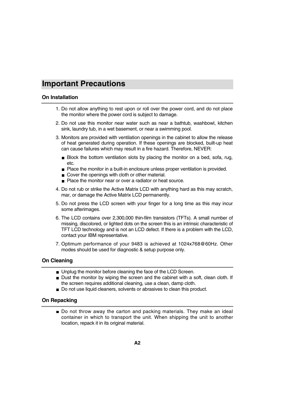 Important precautions | IBM T56A User Manual | Page 14 / 41