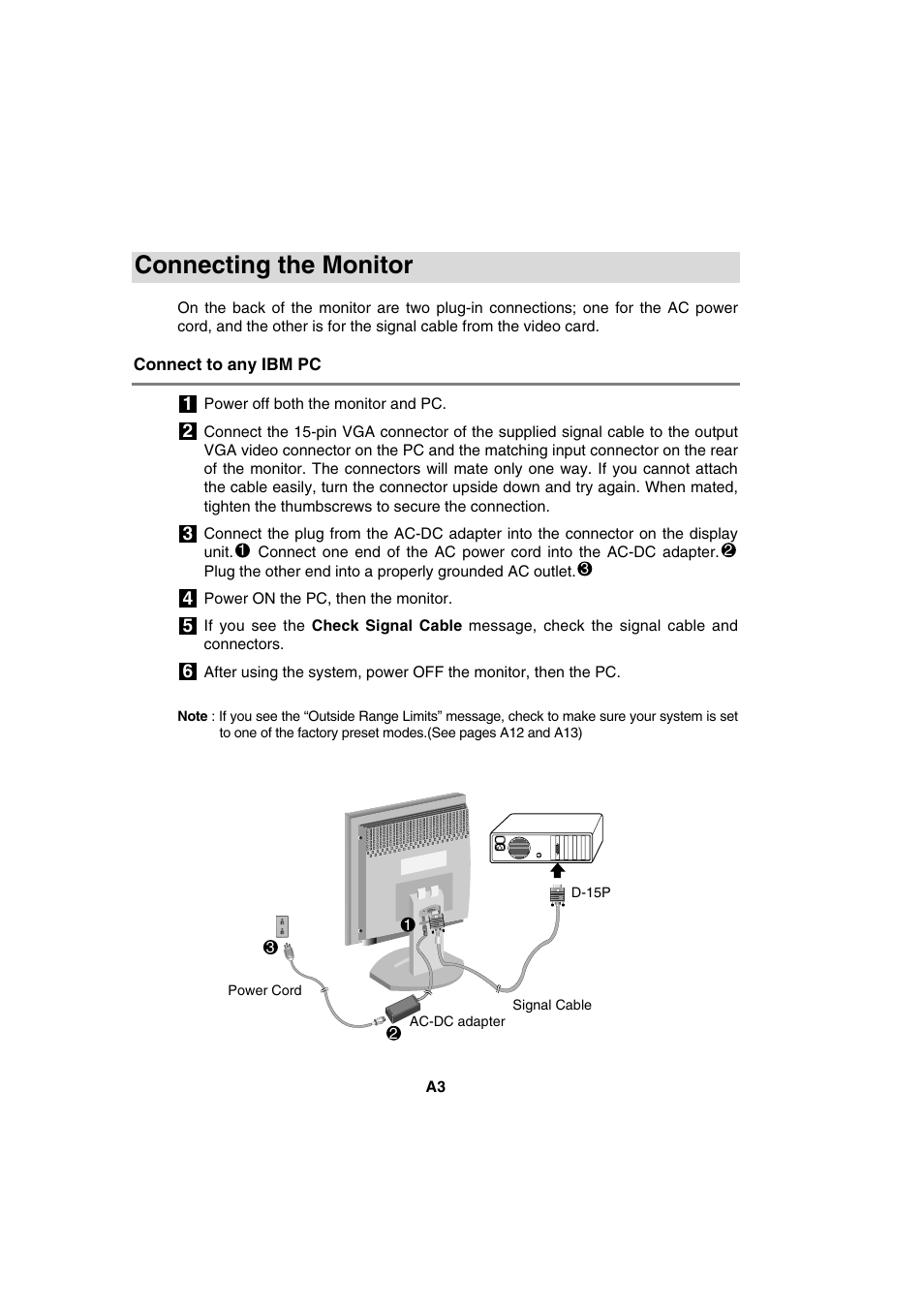 Connecting the monitor | IBM T56A User Manual | Page 15 / 41