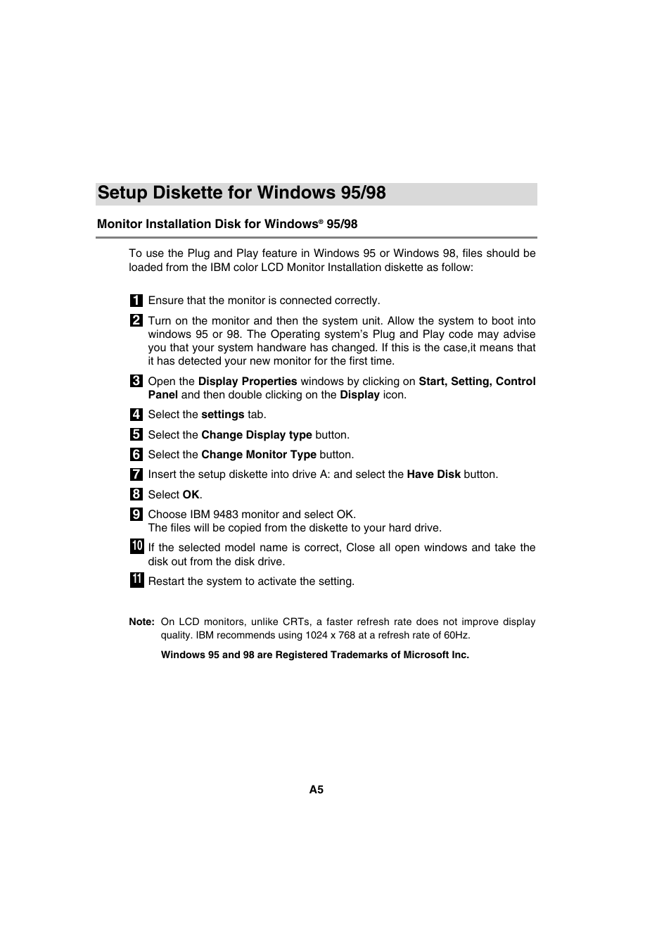 Setup diskette for windows 95/98 | IBM T56A User Manual | Page 17 / 41