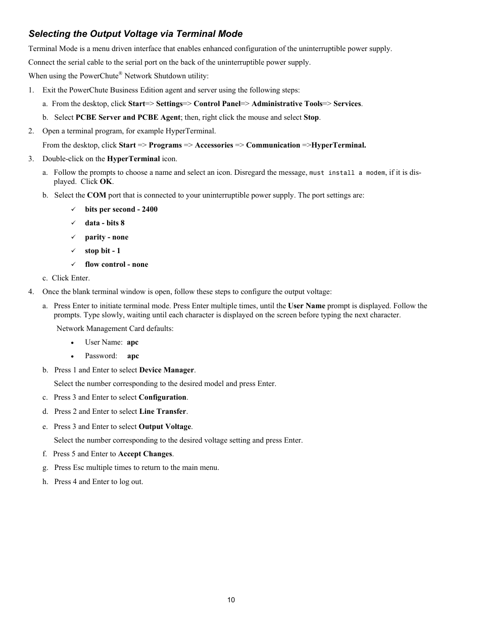 Selecting the output voltage via terminal mode | IBM Uninterruptible Power Supply IBM UPS 7500XHV User Manual | Page 14 / 29