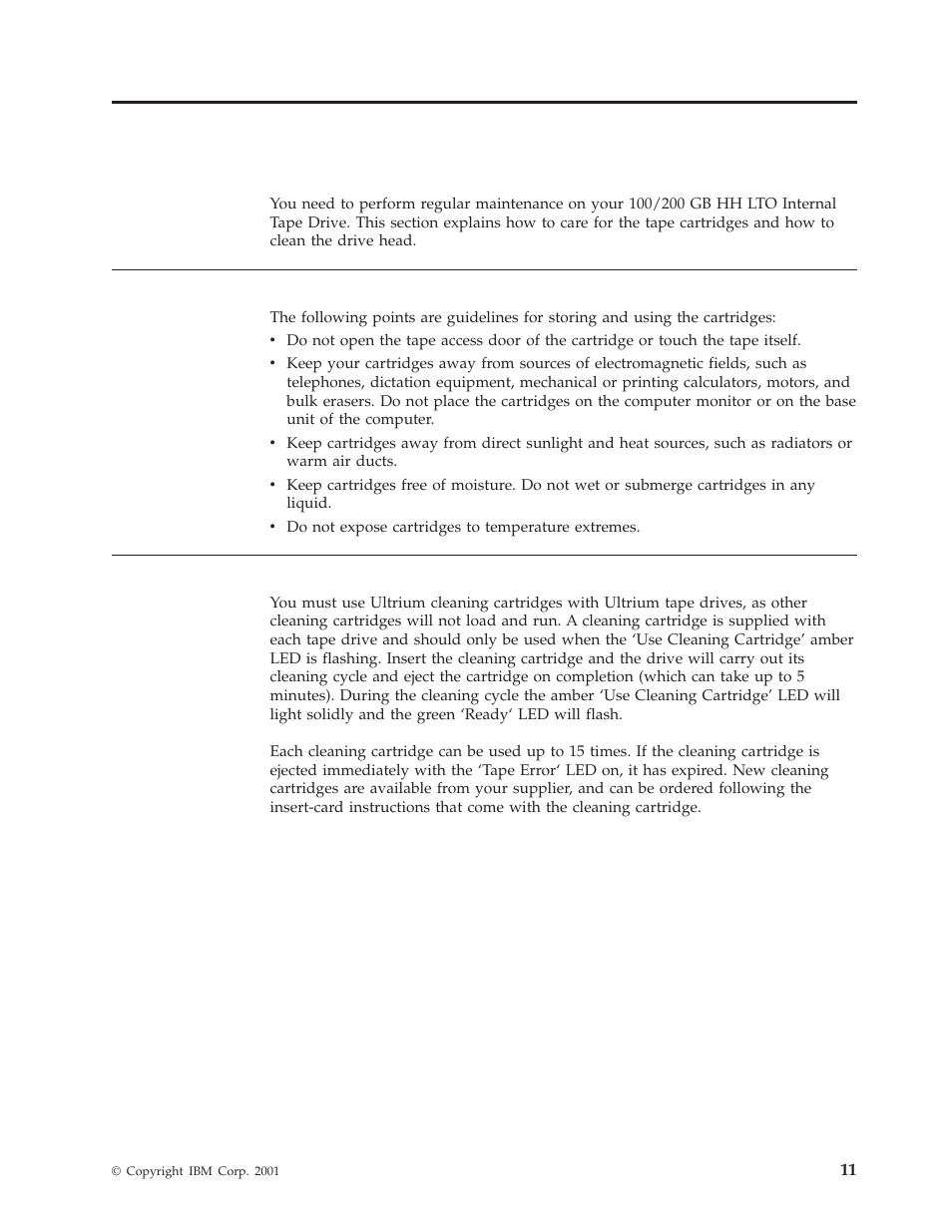 Appendix a. maintenance, Caring for tape cartridges, Cleaning cartridges | IBM HH LTO User Manual | Page 21 / 48