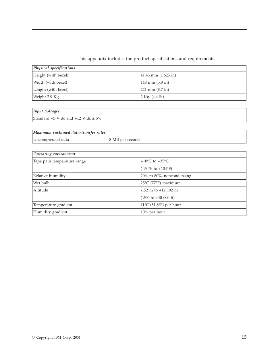 Appendix c. product specifications | IBM HH LTO User Manual | Page 25 / 48