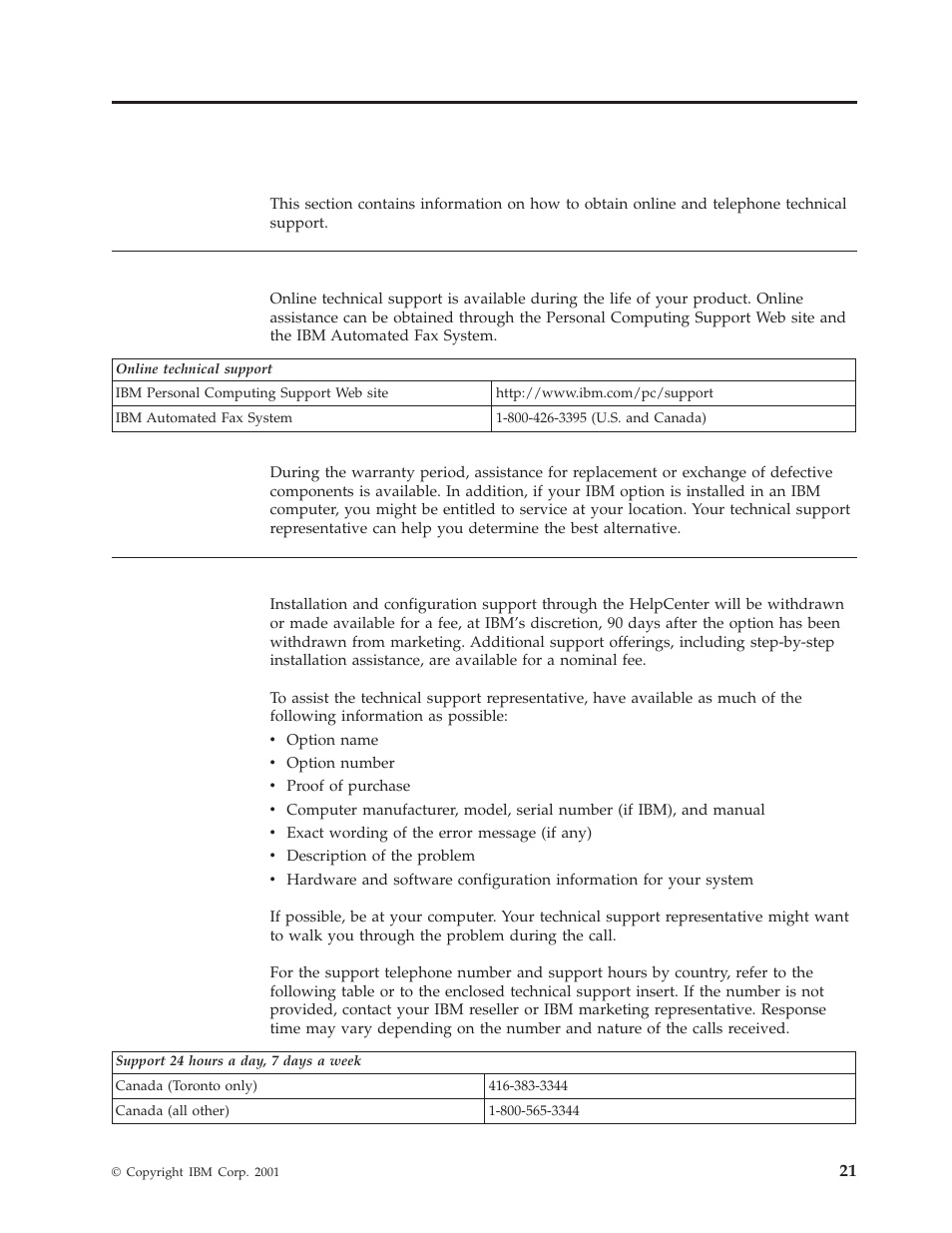 Appendix e. help and service information, Online technical support, Telephone technical support | IBM HH LTO User Manual | Page 31 / 48