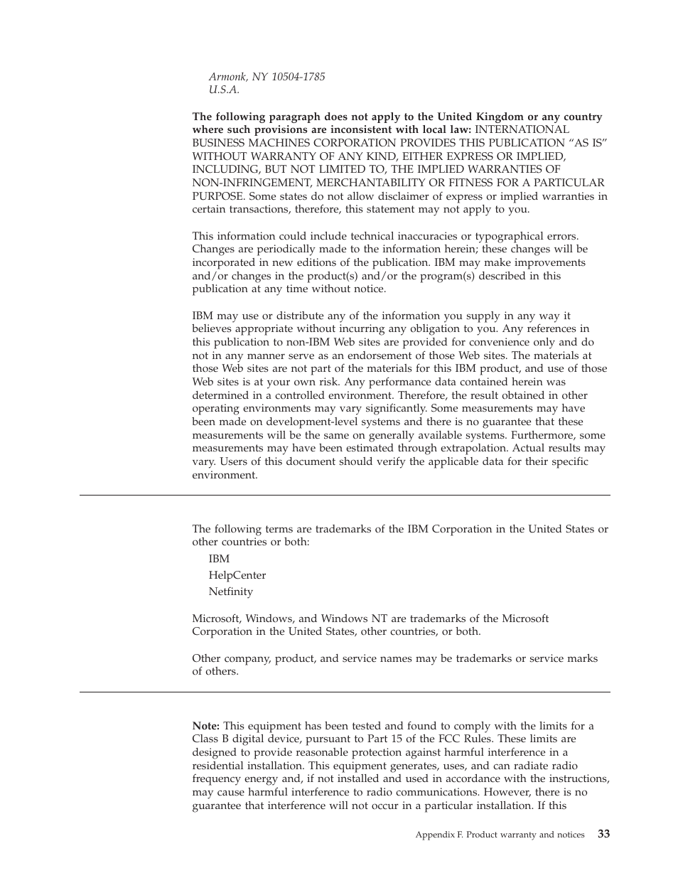 Trademarks, Federal communications commission (fcc) statement | IBM HH LTO User Manual | Page 43 / 48