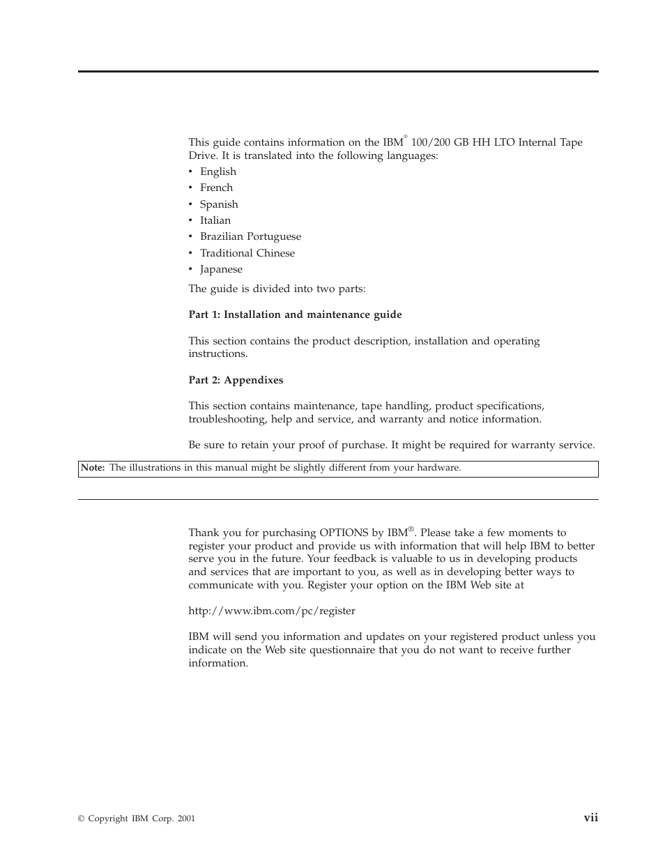About this book, Registering your option, About this book . . . . . . . . . . . vii | IBM HH LTO User Manual | Page 9 / 48
